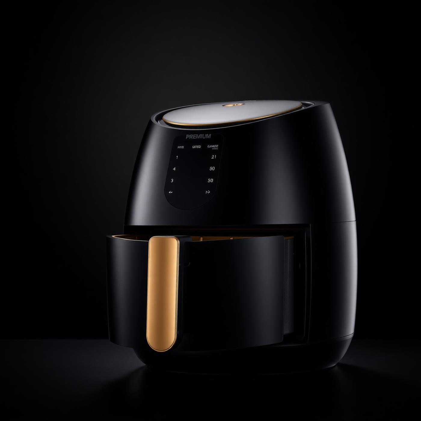 Premium air fryer w matowej czerni ze złotymi akcentami